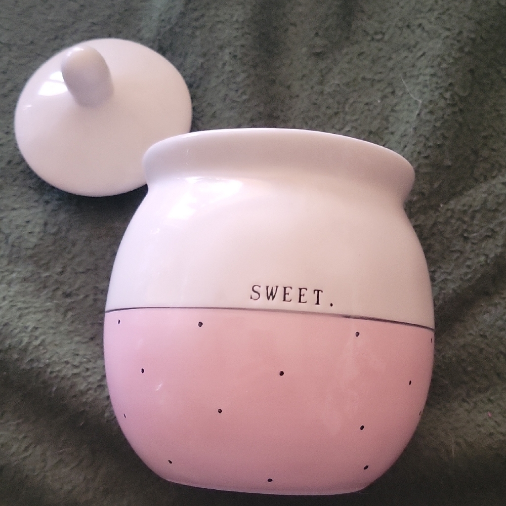 Rae Dunn Pink and White Sweet Jar with Lid
